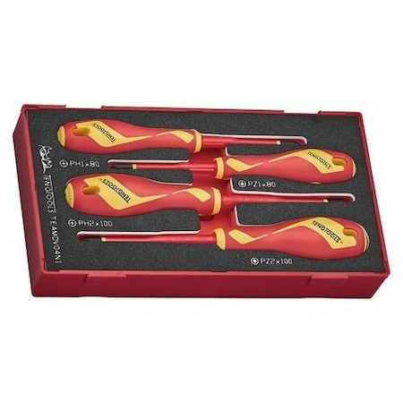 Teng Tools 4 Piece 1000 Volt Insulated Phillips Ph, Pozidriv Pz Screwdriver Eva Foam Set TEAMDV04N1